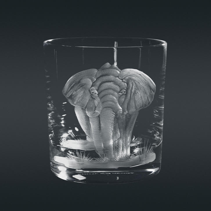 Big 5 Whiskyglas mit Diamantgravur, Elefant